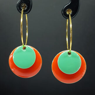 Hoop Enamel - mørk orange/lys grøn (vælg sølv/guld)