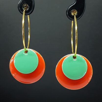 Hoop Enamel - mørk orange/lys grøn (vælg sølv/guld)