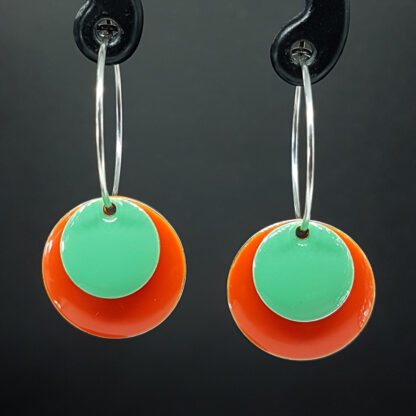 Hoop Enamel - mørk orange/lys grøn (vælg sølv/guld) - Billede 2