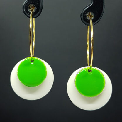 Hoop Enamel - hvid/stærk grøn (vælg sølv/guld) - Billede 2